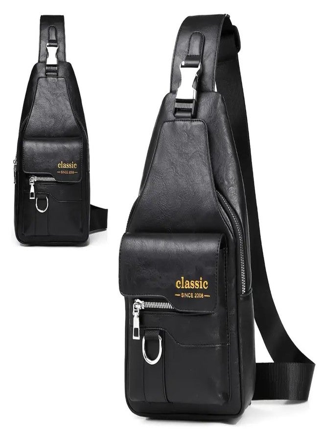TECPHILE Classic 2008 PU Leather Sling Bag, Adjustable & Detachable Straps, 4 Storage Sections, Front Access Pocket, Key Chain Holder, Durable & Stylish, Unisex (Black) - Image 1